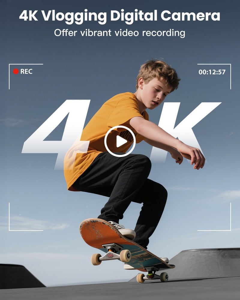 SIXTARY 4K Digital Camera for Photography, WiFi 64MP 180° Flip Screen 3" Autofocus Vlogging Camera for YouTube, 16X Zoom Compact Point and Shoot Cameras for Beginner with 32GB Card, 2 Batteries - Image 2